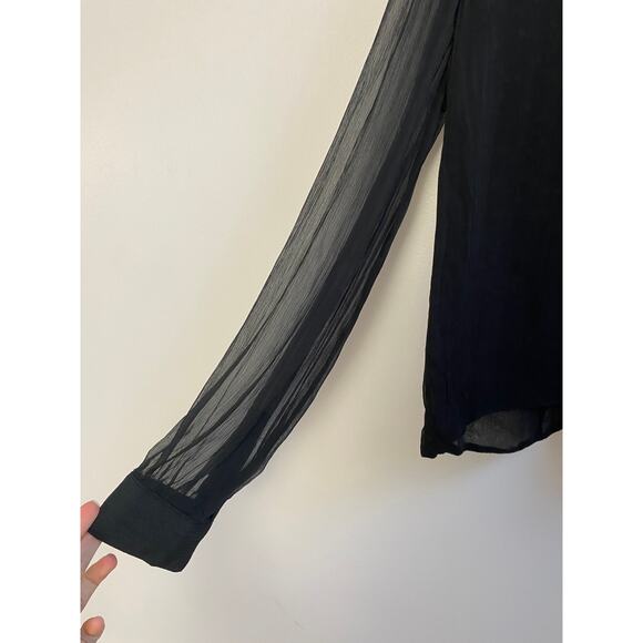 Free People Long Sleeve Button Down Blouse w Neck Tie - Picture 4 of 5